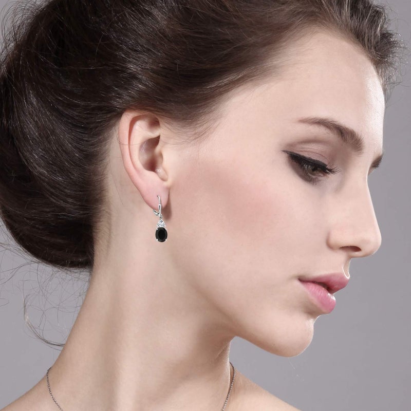 Gem Stone King 4-6 Cttw Leverback Dangle Earrings For Women | Gemstone Birthstone | 925 Sterling Silver | Oval 10X8MM | Trillion 5MM | Elegant Drop Design | Gift for Her Wife Mom - Image 3
